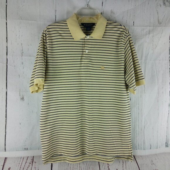 Brooks Brothers 1818 Performance Knit Yellow Striped Casual Sport Polo Shirt M - Picture 1 of 12